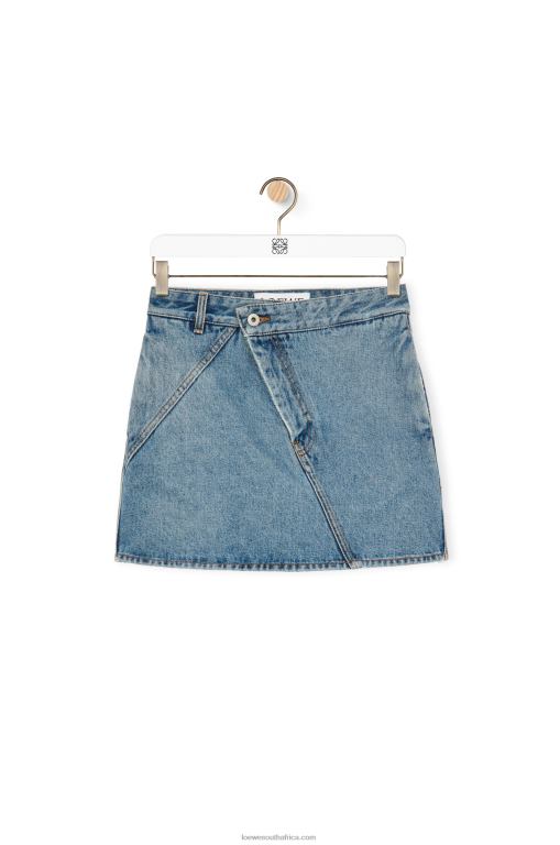 Loewe Women Anagram mini skirt in denim 206XF1186 Mid Blue Denim