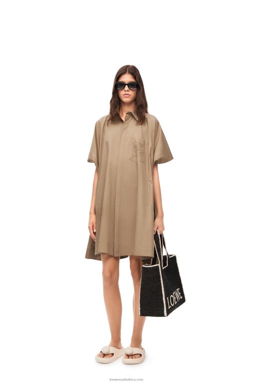 Loewe Women Anagram tunic dress in cotton 206XF1050 Taos Taupe