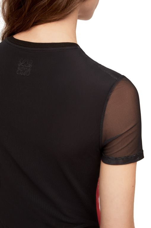 Loewe Women Anthurium dress in semi sheer mesh 206XF1066 Black/Red