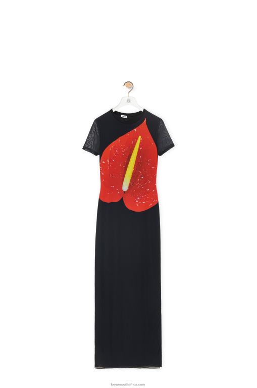Loewe Women Anthurium dress in semi sheer mesh 206XF1066 Black/Red