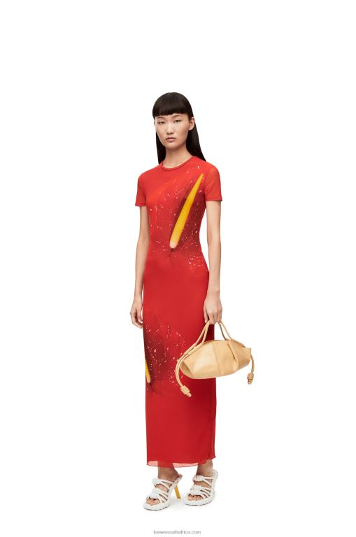 Loewe Women Anthurium dress in semi sheer mesh 206XF1068 Red