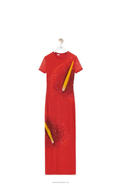 Loewe Women Anthurium dress in semi sheer mesh 206XF1068 Red