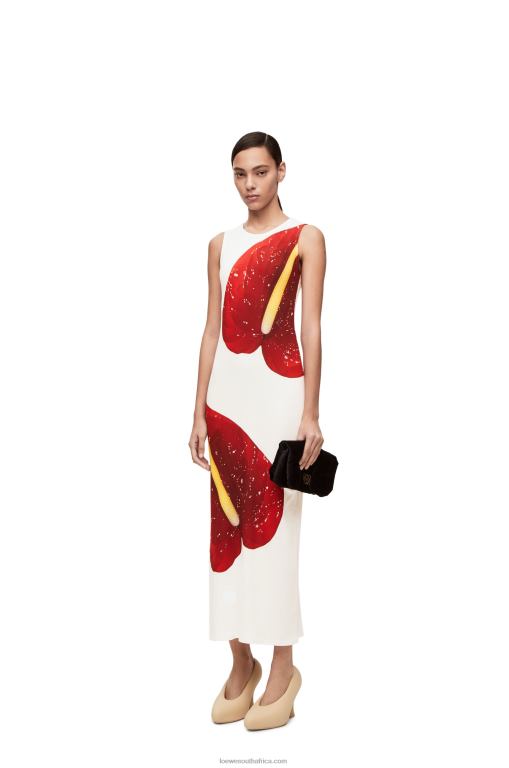Loewe Women Anthurium tank dress in ribbed cotton jersey 206XF1072 White/Red