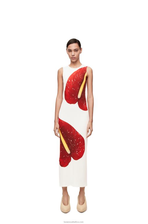 Loewe Women Anthurium tank dress in ribbed cotton jersey 206XF1072 White/Red