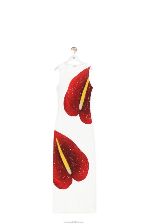 Loewe Women Anthurium tank dress in ribbed cotton jersey 206XF1072 White/Red