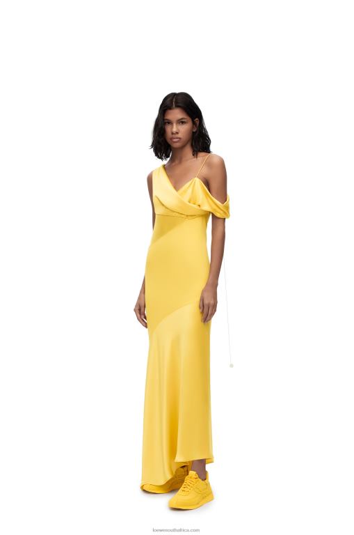 Loewe Women Asymmetric dress in satin and crepe 206XF1097 Yellow