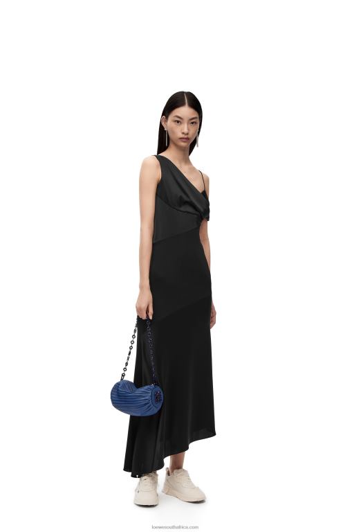 Loewe Women Asymmetric dress in satin and crepe 206XF1098 Black