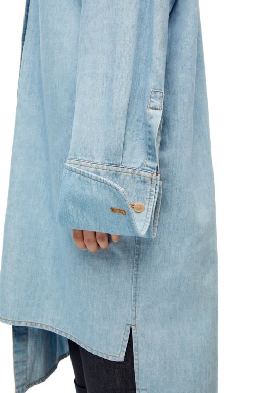 Loewe Women Asymmetric shirt dress in cotton blend denim 206XF1094 Light Denim