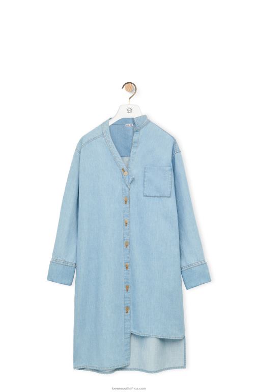 Loewe Women Asymmetric shirt dress in cotton blend denim 206XF1094 Light Denim