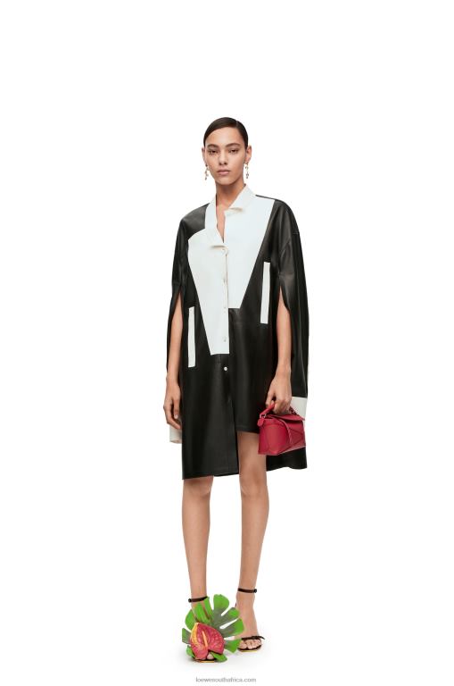 Loewe Women Asymmetric shirt dress in nappa lambskin 206XF1078 Black/White