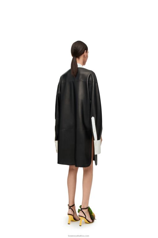 Loewe Women Asymmetric shirt dress in nappa lambskin 206XF1078 Black/White