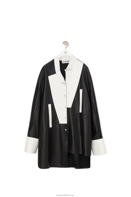 Loewe Women Asymmetric shirt dress in nappa lambskin 206XF1078 Black/White