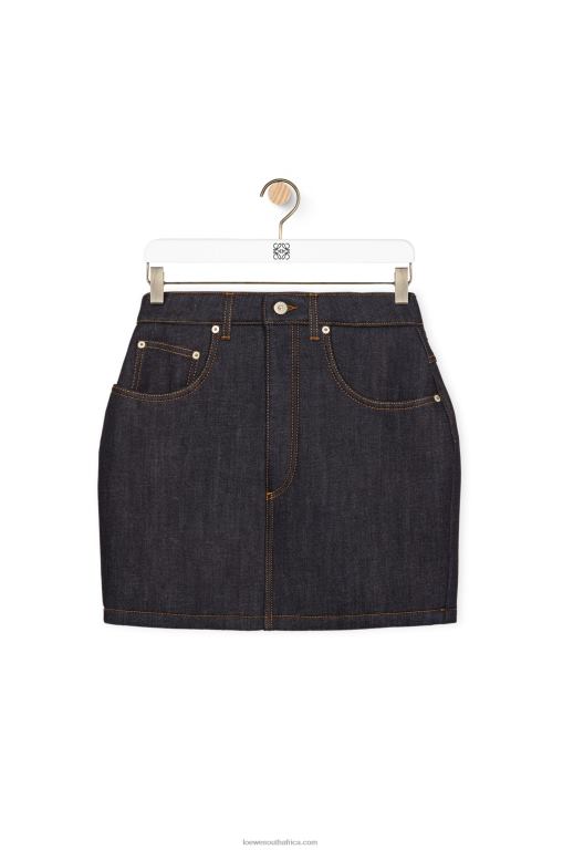 Loewe Women Curved mini skirt in denim 206XF1184 Raw Denim