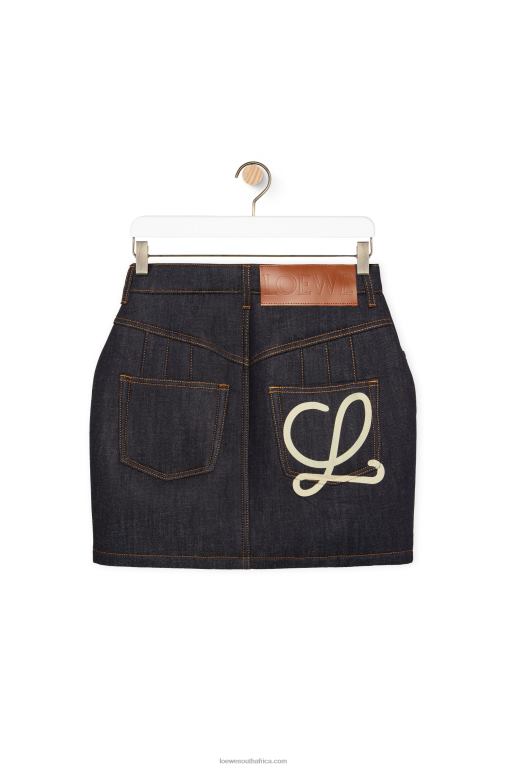 Loewe Women Curved mini skirt in denim 206XF1184 Raw Denim