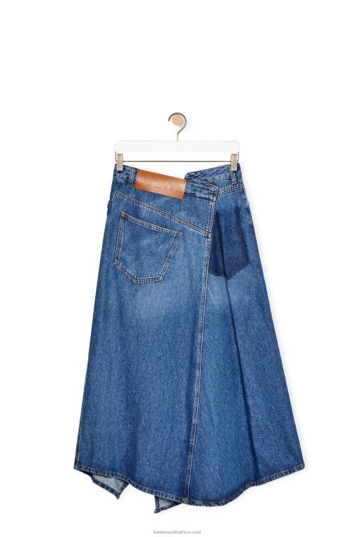 Loewe Women Deconstructed midi skirt in denim 206XF1188 Sporty Blue