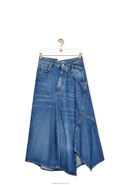 Loewe Women Deconstructed midi skirt in denim 206XF1188 Sporty Blue