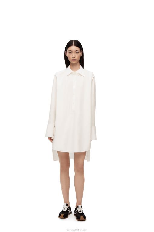 Loewe Women Deconstructed shirt dress in cotton 206XF1095 Optic White