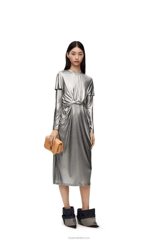 Loewe Women Draped dress in laminated jersey 206XF1092 Black/Silver
