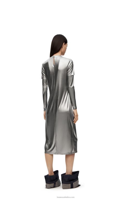 Loewe Women Draped dress in laminated jersey 206XF1092 Black/Silver