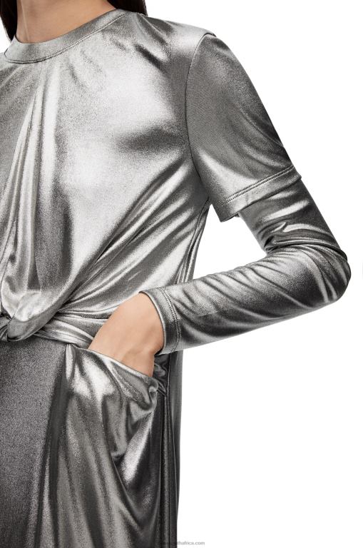 Loewe Women Draped dress in laminated jersey 206XF1092 Black/Silver