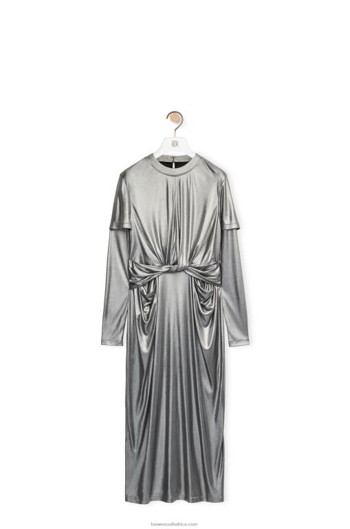 Loewe Women Draped dress in laminated jersey 206XF1092 Black/Silver