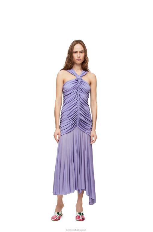 Loewe Women Draped long dress in crepe jersey 206XF1069 Lilac