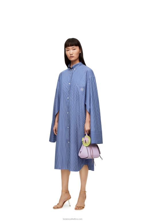 Loewe Women Elongated shirt dress in striped cotton poplin 206XF1087 Navy/White