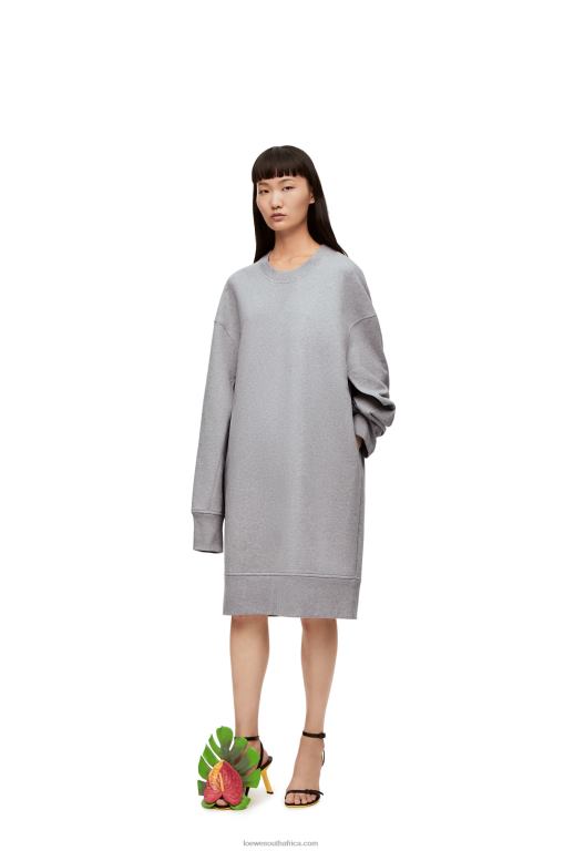 Loewe Women Elongated sweatshirt dress in cotton fleece 206XF1084 Ash