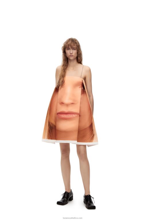 Loewe Women Face print strappy dress in technical duchesse satin 206XF1089 Yellow/Multicolour