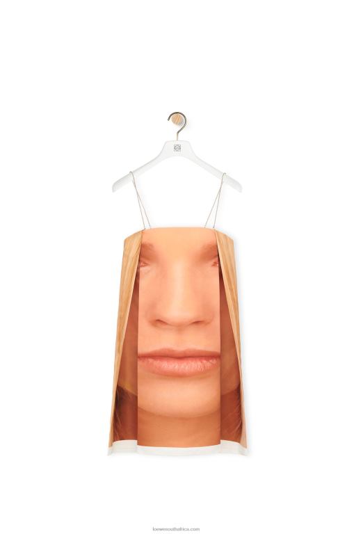 Loewe Women Face print strappy dress in technical duchesse satin 206XF1089 Yellow/Multicolour