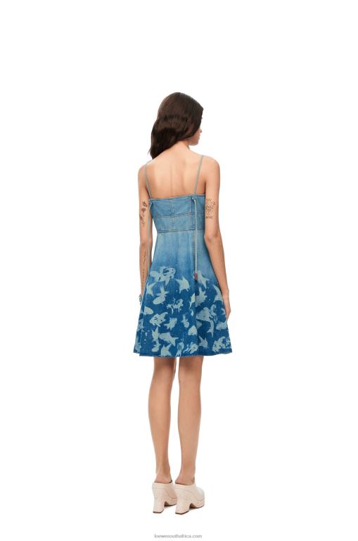 Loewe Women Fish strappy dress in denim 206XF1046 Light Blue/White