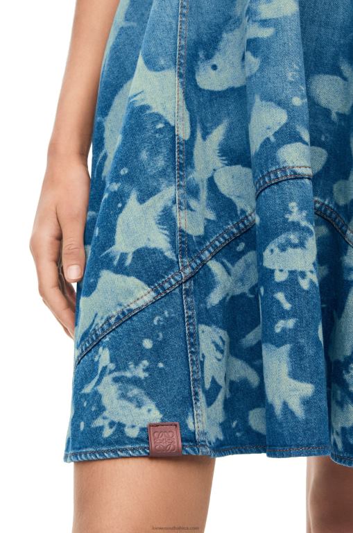 Loewe Women Fish strappy dress in denim 206XF1046 Light Blue/White