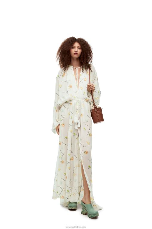 Loewe Women Flower maxi dress in viscose and silk 206XF1055 White/Multicolor