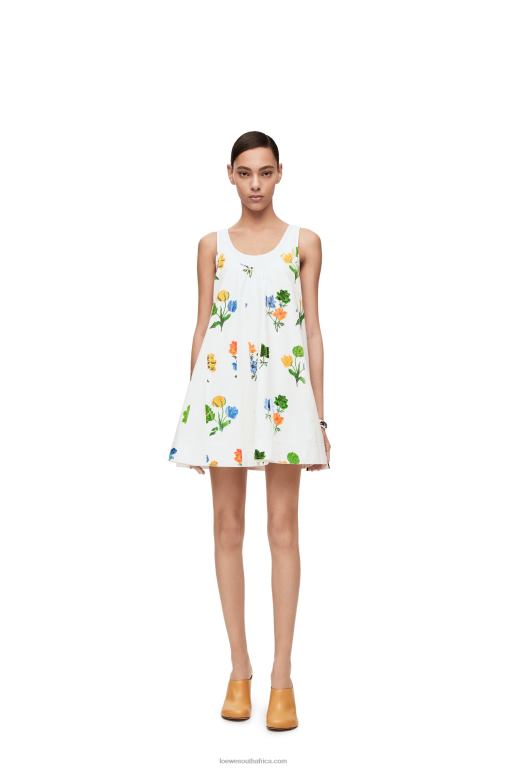 Loewe Women Flower trapeze dress in cotton poplin 206XF1080 White/Multicolor