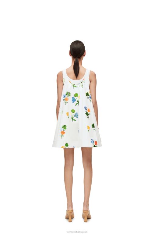 Loewe Women Flower trapeze dress in cotton poplin 206XF1080 White/Multicolor