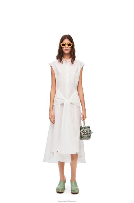 Loewe Women Knot shirt dress in cotton 206XF1049 Optic White