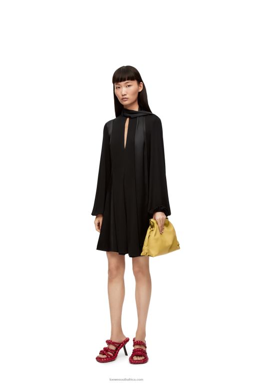 Loewe Women Lavalliere dress in crepe jersey and crepe satin 206XF1062 Black