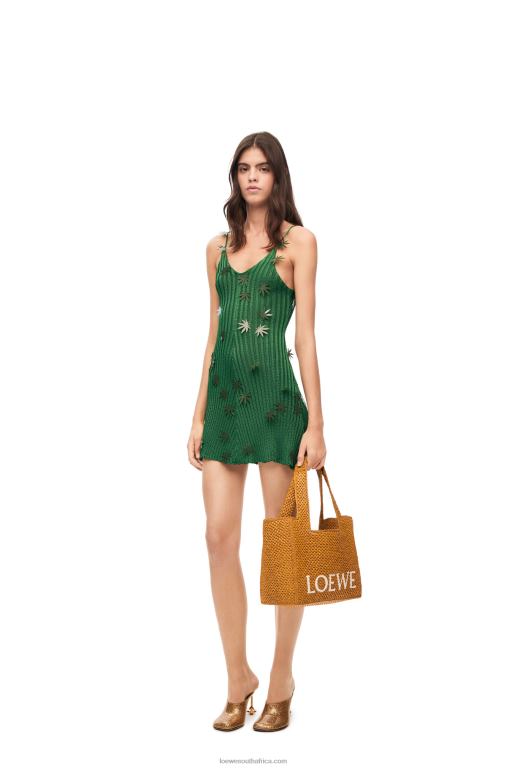 Loewe Women Leaf strappy dress in viscose 206XF1043 Forest Green