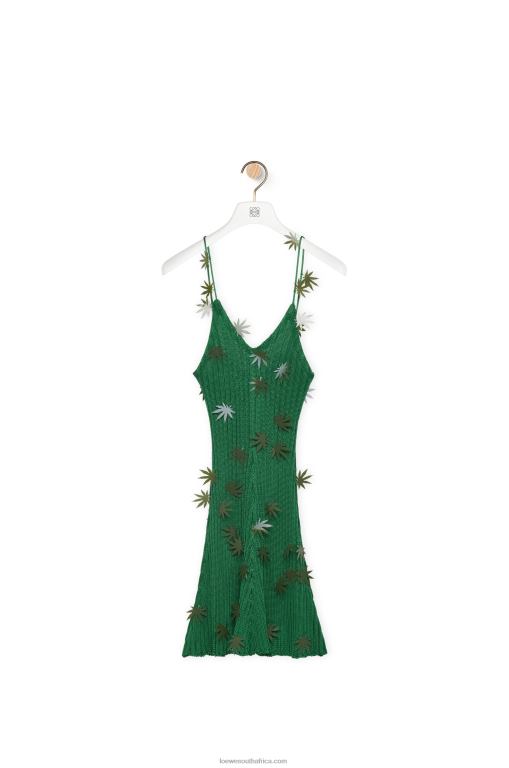 Loewe Women Leaf strappy dress in viscose 206XF1043 Forest Green