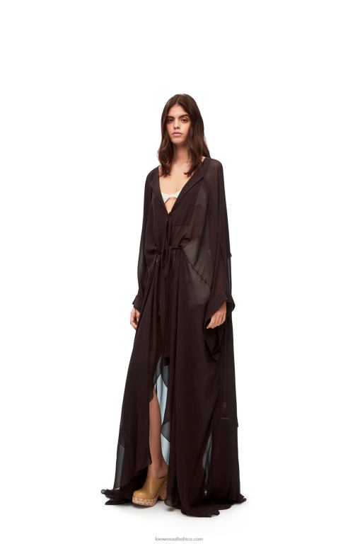 Loewe Women Long kaftan in silk 206XF1103 Chocolate Brown