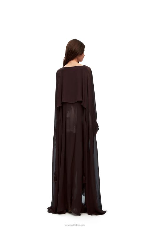 Loewe Women Long kaftan in silk 206XF1103 Chocolate Brown