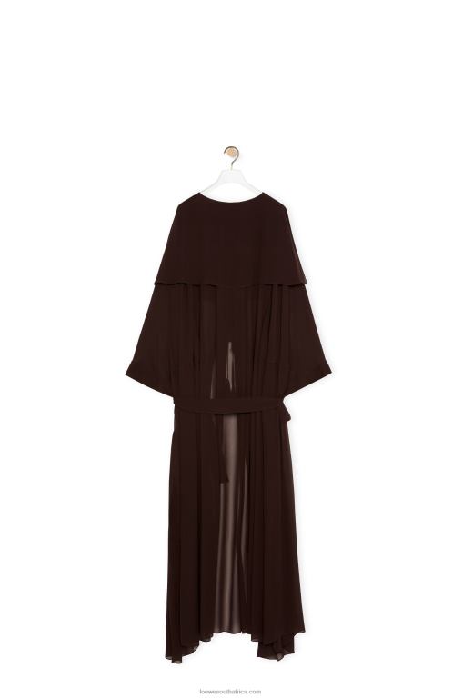 Loewe Women Long kaftan in silk 206XF1103 Chocolate Brown