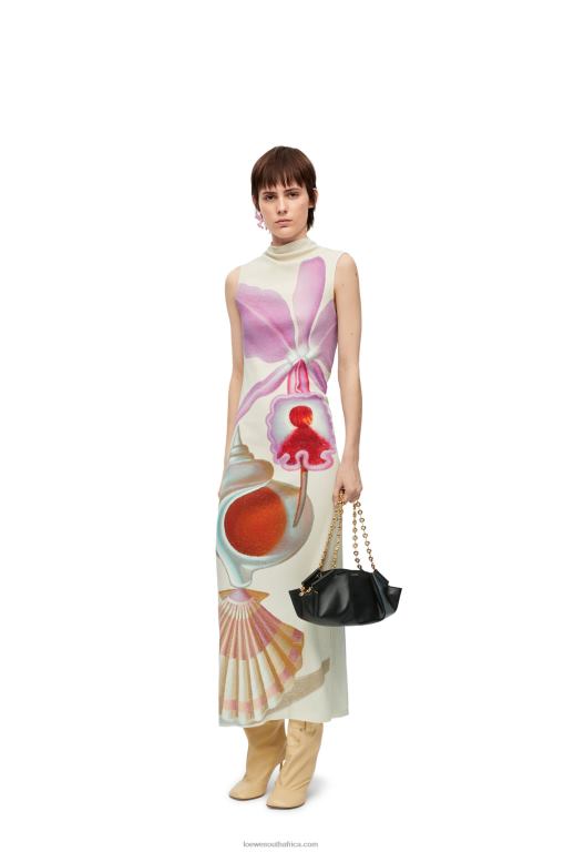 Loewe Women Maruja Mallo tube dress in cotton 206XF1036 White/Multicolor
