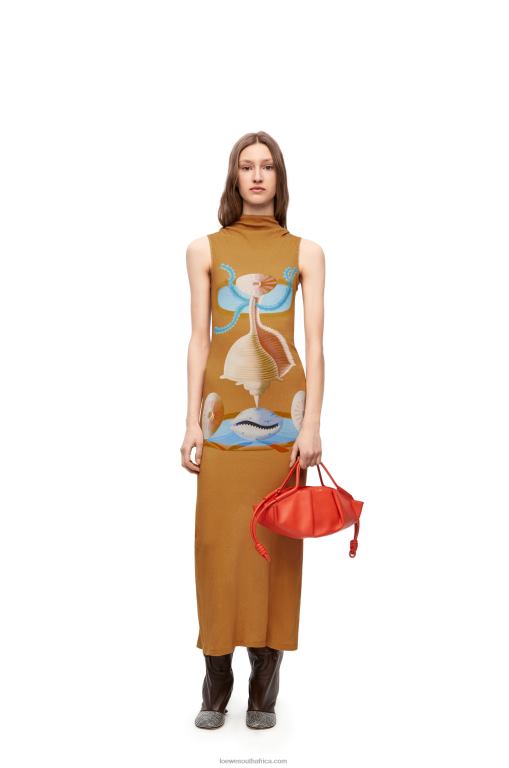 Loewe Women Maruja Mallo tube dress in cotton 206XF1037 Camel/Multicolor