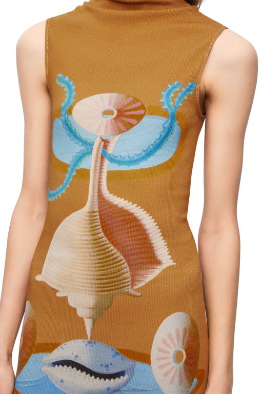 Loewe Women Maruja Mallo tube dress in cotton 206XF1037 Camel/Multicolor