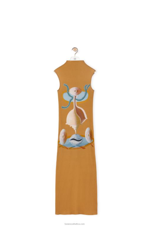 Loewe Women Maruja Mallo tube dress in cotton 206XF1037 Camel/Multicolor