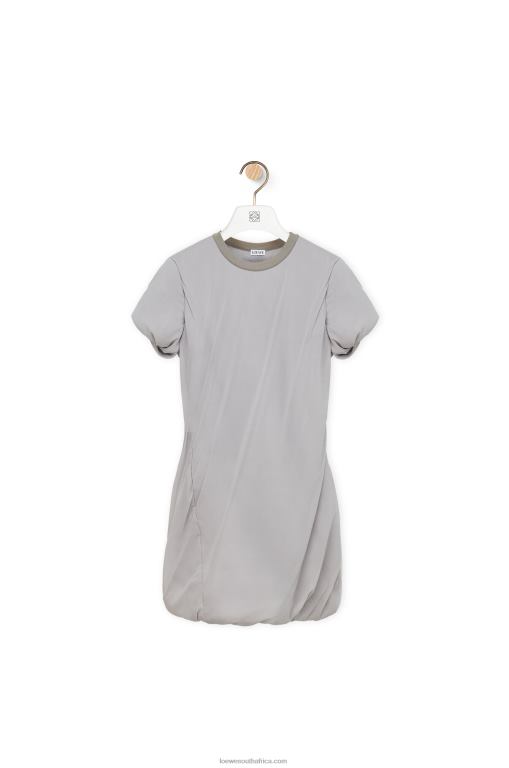 Loewe Women Padded mini dress in stretch silk chiffon 206XF1086 Fog Grey
