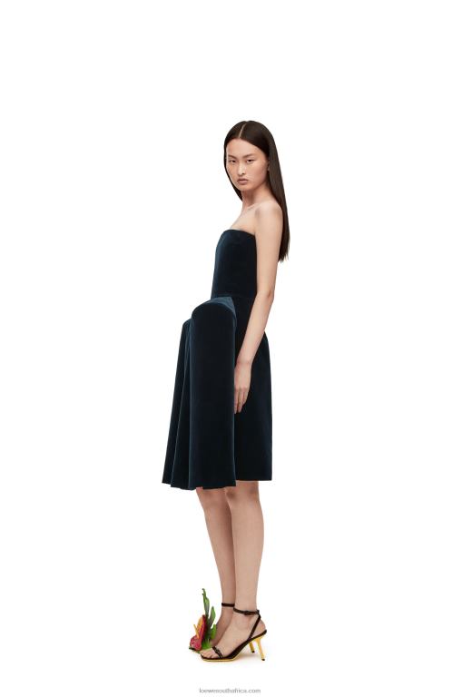 Loewe Women Peplum bustier dress in cotton velvet 206XF1061 Dark Blue