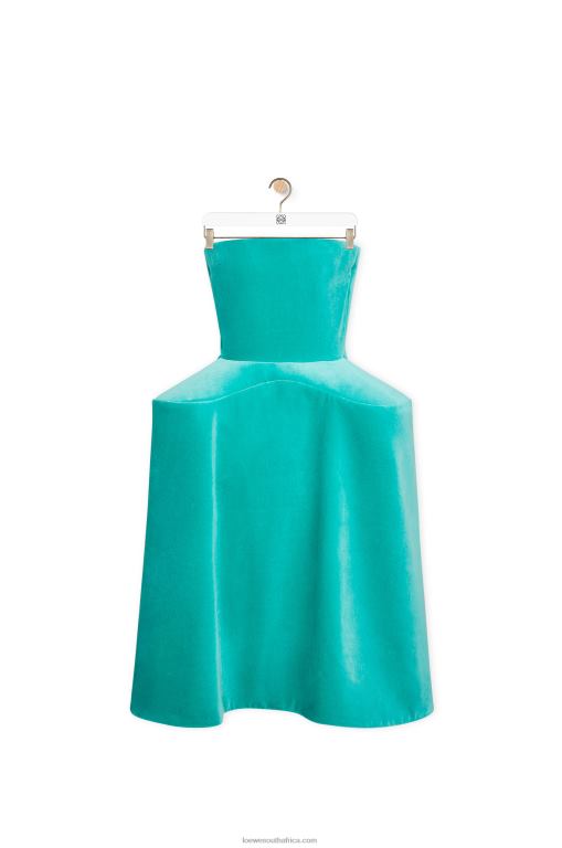 Loewe Women Peplum bustier dress in cotton velvet 206XF1064 Caribbean Blue