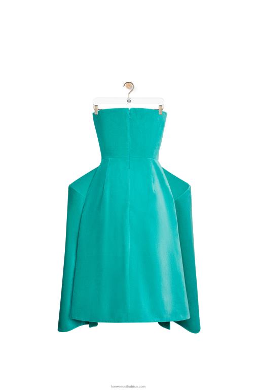Loewe Women Peplum bustier dress in cotton velvet 206XF1064 Caribbean Blue